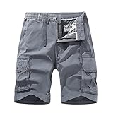 Muscularfit Mens Shorts Size 40 Men Shorts Cotton Drawstring Elastic Waist Cargo Shorts Multi Pockets Casual Work Utility Shorts Outdoor Fashion Linen Shorts for Women High Waisted Gray XL