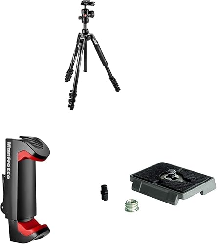 Manfrotto Befree - Abrazadera avanzada para trípode y smartphone, versión Pro (MCPIXI), negro y placa de liberación rápida para cámaras con