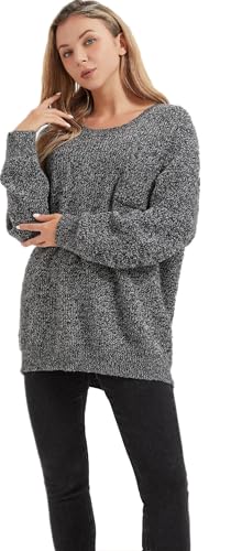 Women's Casual Unbalanced Crew Neck Knit Sweater Loose Pullover Cardigan3