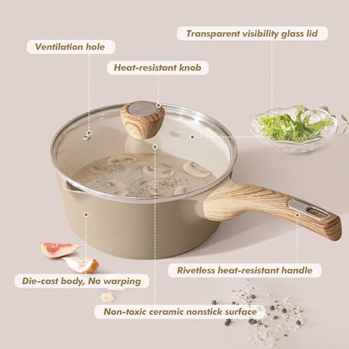 SENSARTE 2.0 & 3.0 Quart Ceramic Sauce Pan Sets with Lid, Cooking Pots Set, Nonstick Saucepan Set with Pour Spout, Small Kitchen Pot, Non toxic Saucepot, Induction Comptable, PFOA PTFE PFAS PFOA Free by SENSARTE - Image 8