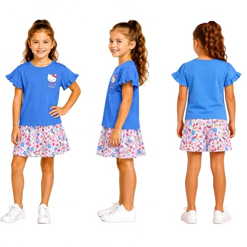 Image of Hello Kitty Girls Skort Set - 2 Piece Graphic Crewneck Top and Short Skort Cute Outfit Set (Sizes: 2T-12)