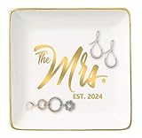 Topthink Bandeja de cerámica para joyas, elegante plato de joyería para mujeres, soporte para anillos, compromiso, despedida de soltera, boda, aniversario, regalo del día de San Valentín