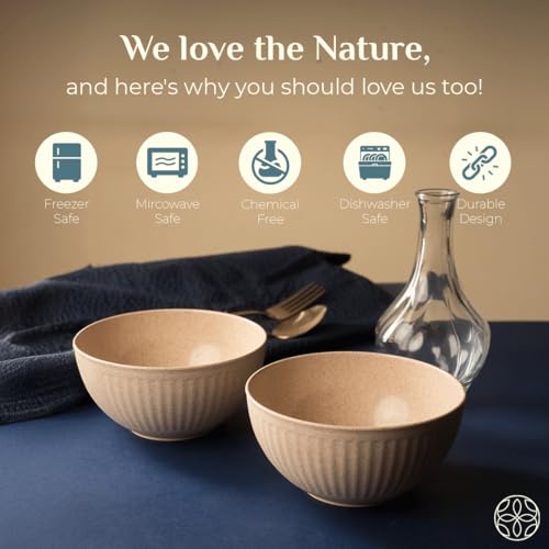 Image of Irida Naturals Planet Friendly Fluted Bowl Set - Lightweight & Unbreakable Microwave Safe Bowl Set, Bamboo Fiber Snacks Serving Bowls for Kids & Adults, 800 ml Pack of 1 (Soft Beige)