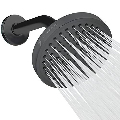 SparkPod 6" Luxury Rain Shower Head With 6" Shower Arm - Relaxing Rain Shower For Stress Relief - No Hassle Tool-less 1-Min Installation - Engineered For Durability - Spa Experience - Charco
