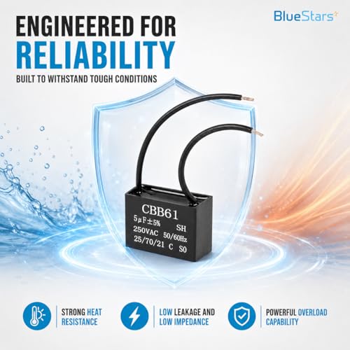 CBB61 Ceiling Fan Capacitor 2 Wire 5uf Compatible with 250VAC Fan Capacitor 50/60Hz CBB61-5 (1 Pack) by BlueStars - Image 8