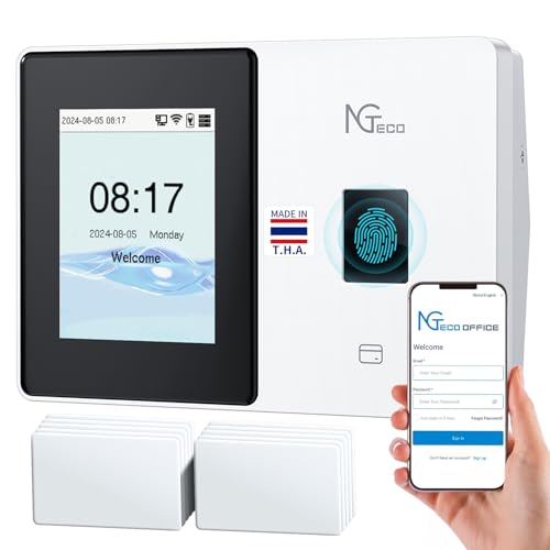 NGTeco Cloud Employee Time Clock, Fingerprint & Card Punch Machine with 2.4G/5G WiFi, 2000mAh Backup...