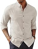 PJ PAUL JONES Men's Dress Shirts Casual Button Up Long Sleeve Shirt Breathable Shirt with Pocket Apricot