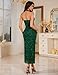 DRESSTELLS Women's Formal Wedding Guest Dress, Spring Sparkly Halter Backless Cocktail Party Prom Dresses, Maxi Ruched Evening Gown Dark Green M