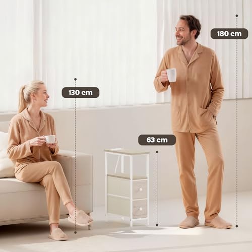 HOMCOM Juego de 2 Mesas Auxiliares con Enchufe, Mesitas Auxiliares Estrechas con Toma AC, Puerto USB, Puerto USB-C, 2 Cajones de Tela, Estante Abierto, para Salón, Dormitorio, Natural - imagen 8