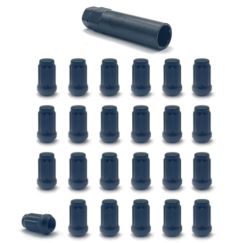Image of 24pcs M12x1.25 Lug Nuts, Black Closed End Spline Lug Nuts with 1 Socket Key Compatible with Armada, Titan, Pickup Aftermarket Wheel