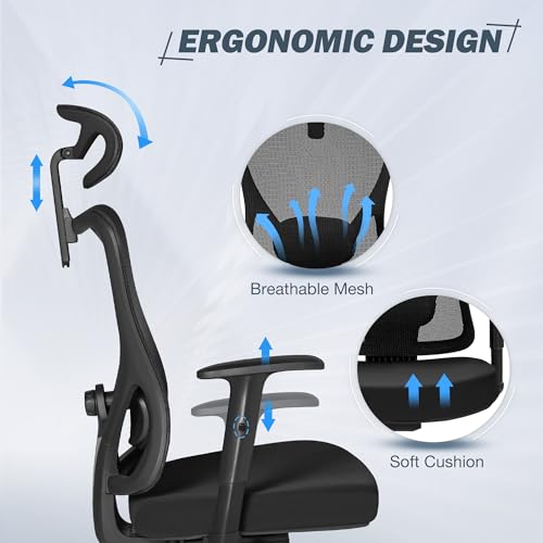 Furmax High Back Ergonomic Office Chair with Headrest and Adjustable Lumbar Support (Black)