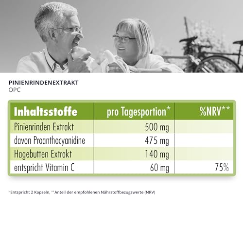Pinienrindenextrakt Kapseln hochdosiert mit 32% OPC + natürliches Vitamin C - 240 Stk. - 500mg veganer Kiefernrindenextrakt - laborgeprüft aus Pinus pinaster