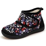 LeIsfIt House Shoes for Women Wide Warm Slipper Boots Adjustable Diabetic Winter Shoes Non-slip Bootie Slippers for Indoor & Outdoor, RedFlower Size 9