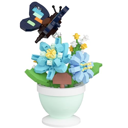 Jollcnoia Dark Blue Butterfly Flower Mini Flower Cute Insects Potted Plant Bonsai Building Toy Blocks Particle Set Small Flowers Botanical