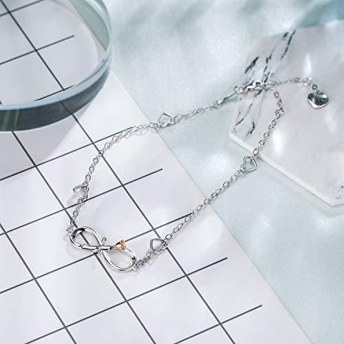 Blinggem Anklet For Women Infinity Ankle Bracelet 925 Sterling Silver Infinity Rose Flower Charm Foot Chain Summer Gift For Women Girlfriend Daughter #TOP4