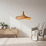 BARCELONA LED Lámpara Colgante de Mimbre y Bambú Bellas con Portalámparas de Madera, Estilo Nórdico Japonés Moderno Natural Industrial Clásico, E27, Techo InteriorÑÑ