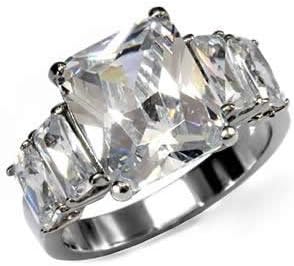 Women's Stainless Steel Clear Princess Cubic Zirconia Engagement Ring