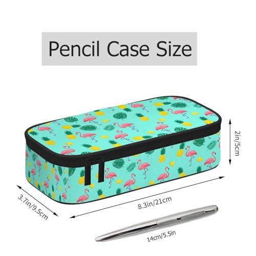 Image of Pink Flamingo Pencil Case Flamingo Exotic Tropical Leaves Pineapples Bird Pencil Bag Pen Markers Pouch Holder Organizer for Boy Girl School Students