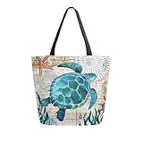 Naanle Ocean Turtle Canvas Tote Bag Large Women Casual Shoulder Bag Handbag, Sea Turtle Reusable Mul