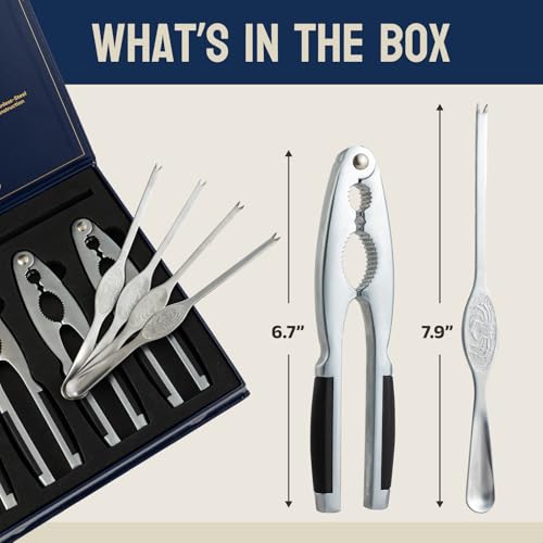 Premium Crab Leg Crackers and Tools, Set of 4 Lobster Crackers & Stainless Steel Lobster Picks, Crab Crackers and Tools, Seafood Tools Set by Smedley & York