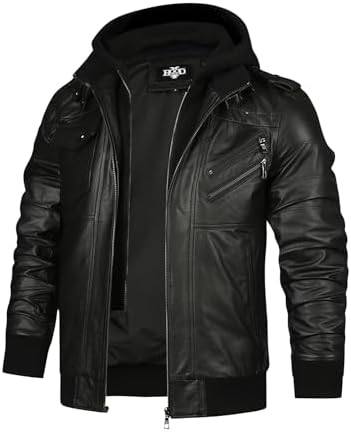 HOOD CREW Genuine Leather Jacket Men's Cowhide Biker Jacket Winter