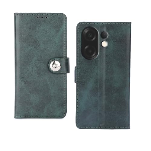 Image of amazon basics Vivo X200T 5G Flip Cover | Card Pockets Wallet & Stand | Flip Cover for Vivo X200T 5G (Green Button)