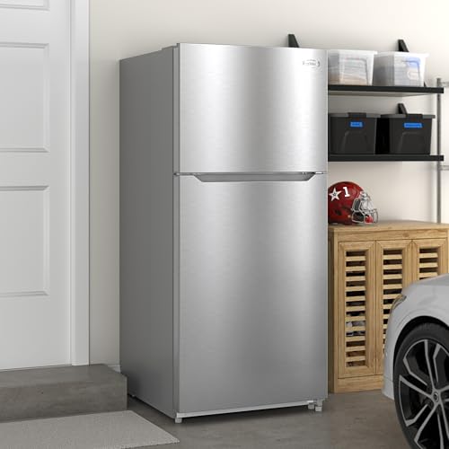 Image of KoolMore 30 Inch 20 Cu Ft Top Freezer Refrigerator, Stainless Steel, Freestanding Full Size Fridge Freezer for Home Kitchen or Garage