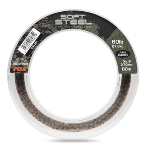 Fox Soft Steel Fleck Camo ligne de pêche 60 lb ultra résistante à l'abrasion 80m