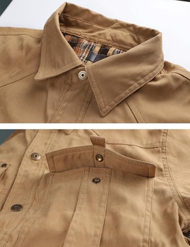 Image of Haellun Men's Flannel Lined Shacket Long Sleeve Plaid Western Cowboy Snap Button Down Shirts Jackets with Pockets