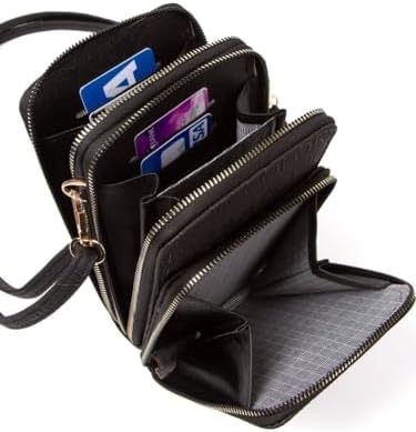 Kadın Deri Telefon Bölmeli Çapraz Çanta, Çok Bölmeli Cüzdan, Ayarlanabilir Askılı, Siyah - Görsel 2