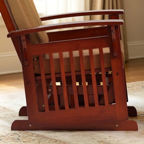 Image of Solid Wood Glider Rocking Chair & Ottoman Set, Perfect for Nursery & Nursing, Padded Cushion with Smooth Rocking Motion, Rustic Finish for Living Room Napping and Reading,Dark Brownish