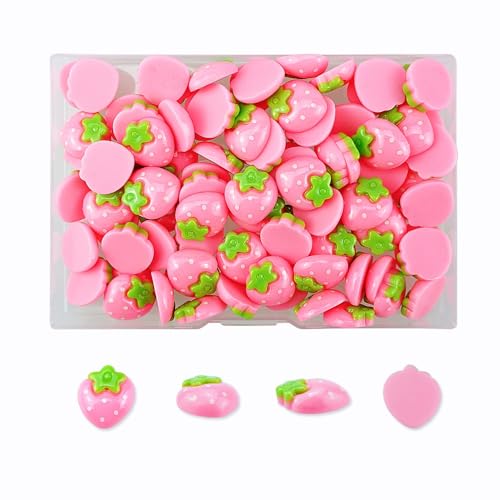 FAZHBARY 90 PCS Pink Resin Strawberry with No Holes Flat Back Small Strawberry Resin Bulk Embellishments for Crafts Crafts Accessories