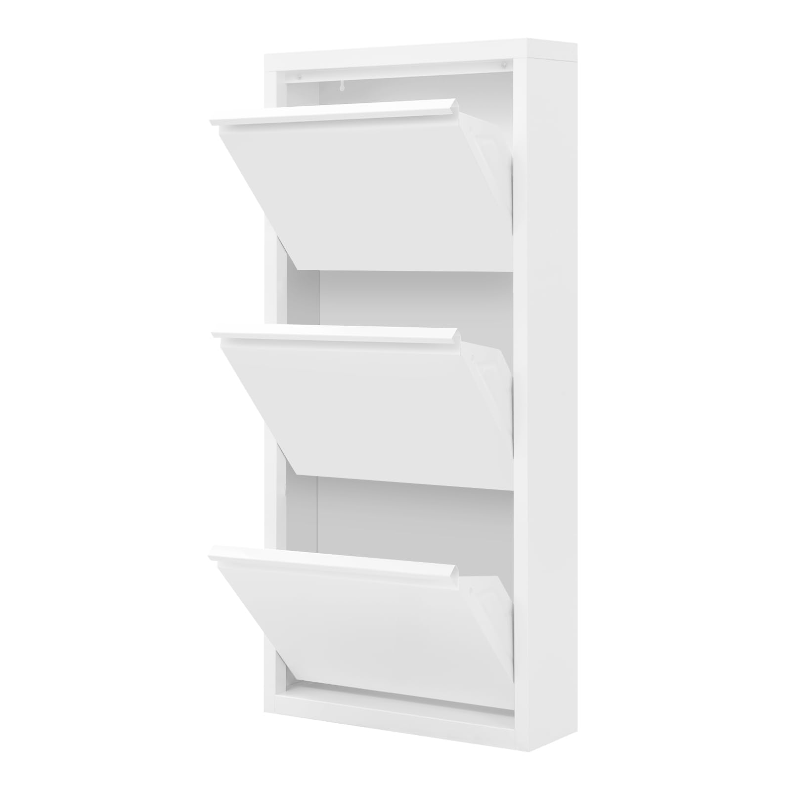 WOLTU Zapatero Entrada Recibidor, con 3 Cajones Abatibles, Mueble Recibidor, Organizador para Zapatos, Metal, Ahorro de Espacio, Blanco, 50x15x106 cm