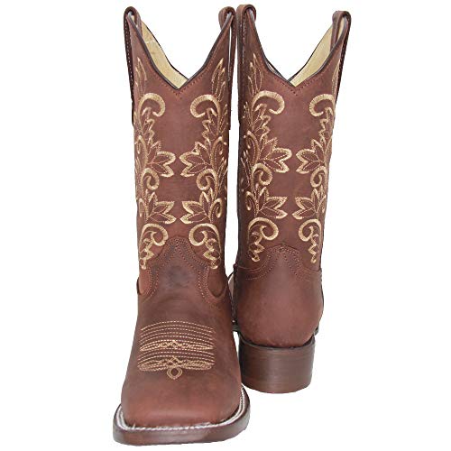 Womens Embroidered Leather Cowgirl Cowboy Square Toe Western Boots4