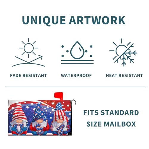 image for Granbey Patriotic Gnomes USA Flag Mailbox Cover Magnetic Independence 