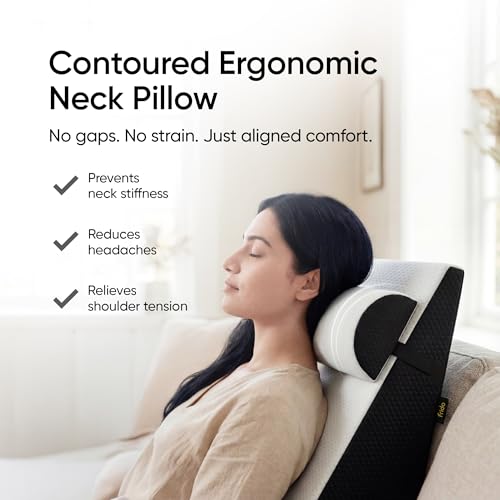 Image of Frido Wedge Plus Cushion with Neck Rest Pillow Combo | Dual Foam Wedge Cushion with Adjustable Roll | Back, Neck, Knee & Leg Support | for Post-Surgery, Pregnancy | Washable Covers, White & Grey