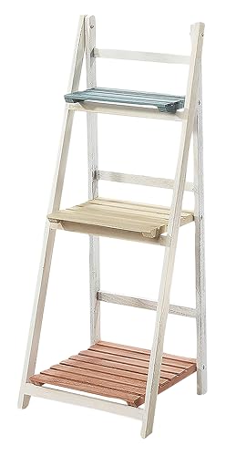 Kobolo Leiterregal Vintage in zarten Pastellfarben und Used-Look mit 3 Böden