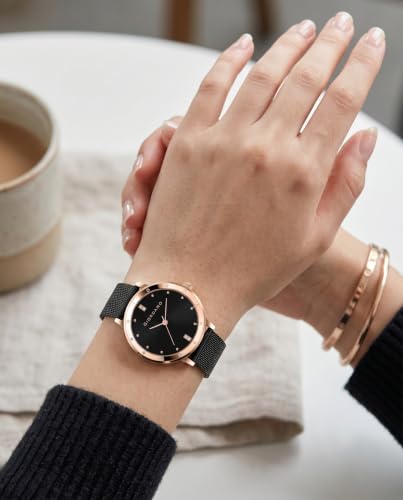 Image of Giordano Analog Quartz Watch for Women with Round Dial, Two-Hand Display, Crystal-Studded Hour Markers and Bezel and Stainless Steel Mesh Strap - A2085