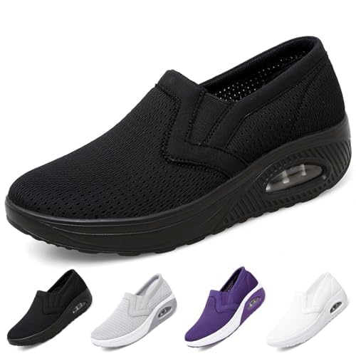 Women's Platform Orthopedic Air Cushion Walking Shoes Mesh Breathable Diabetic Nurse Work Sneakers Slip-ons Light Wedge Ladies Toning Rocker Shoe2