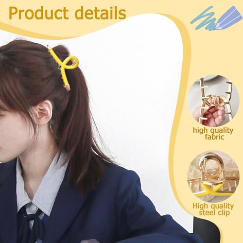 Pinzas para cabello diseño lápiz amarillo miniatura 3
