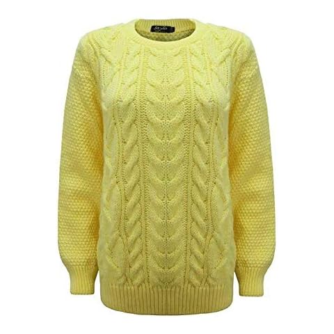 Farkziq New Ladies Women Chunky Knitted Long Sleeve Cable Knit Jumper Sweater Pullover Top[Primros, SM] Cover