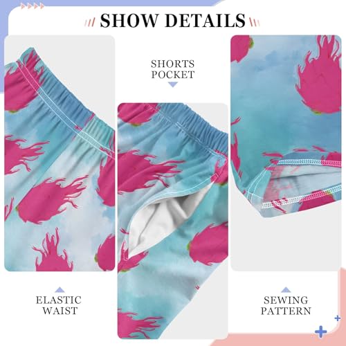 Dragon Fruit Blue Pattern Cute Pajama Pants, Soft Sleepwear Lounge Pants Pajama Pj Bottoms for 6-14 Years4
