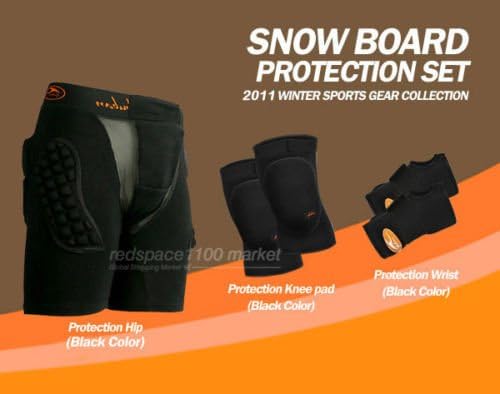 THUBAN Black Guard Snowboard, Ski Protector Set Unisex Hip, Knee,Wrist / L SIZE (29inch~33inch)