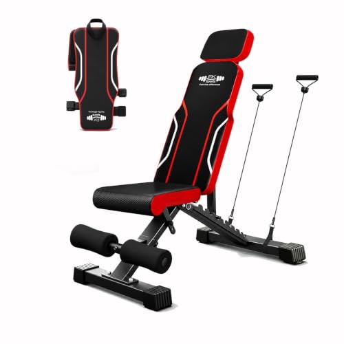 FK Sports Adjustable Weight Bench for Home Gym 300KG Capacity Foldable Incline Decline Bench with Headrest Resistance Bands 7 Positions Heavy-Duty Utility Workout Bench for Full Body Training