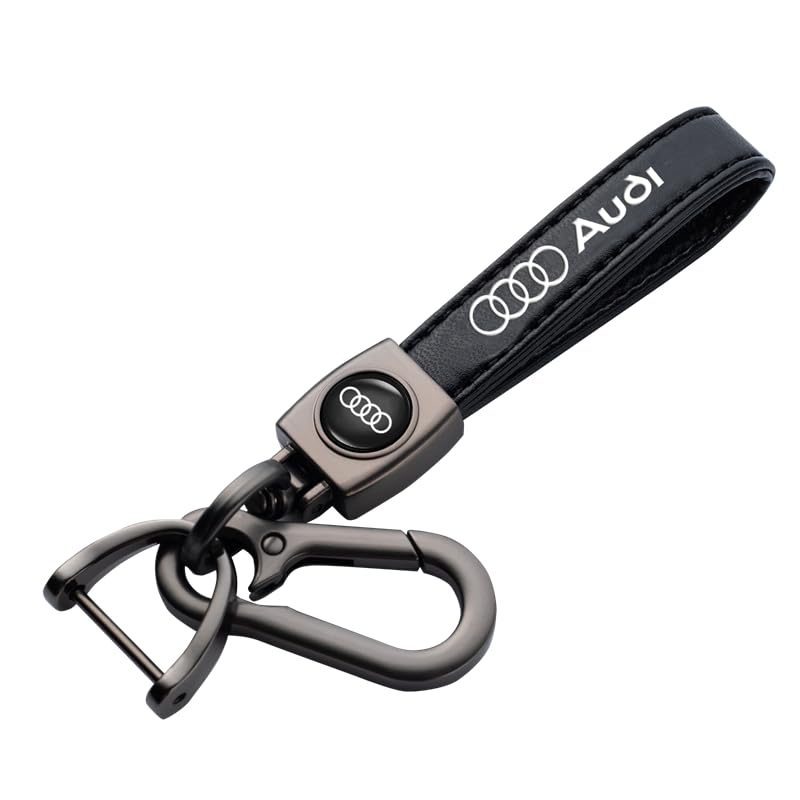 Genuine Leather Car Keychain Compatible with Audi A1 A3 RS3 A4 A5 A6 A7 RS7 A8 Q3 Q5 Q7 R8 Series Car Key Chain for Men and women Family Present Key Ring black