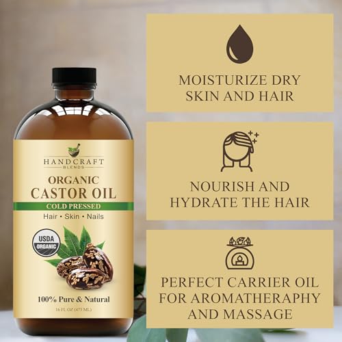 image for Handcraft Blends Cold-Pressed Organic Castor Oil 16 Fl Oz | Glass Bott