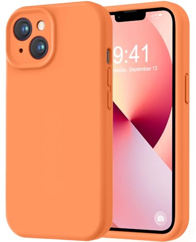 Image of LOVE 3000 Designed for iPhone 13 Case, Premium Silicone with [Soft Anti-Scratch Microfiber Lining] Shockproof Protective Phone Case for iPhone 13 Women Men Girls 6.1 inch, Bright Orange