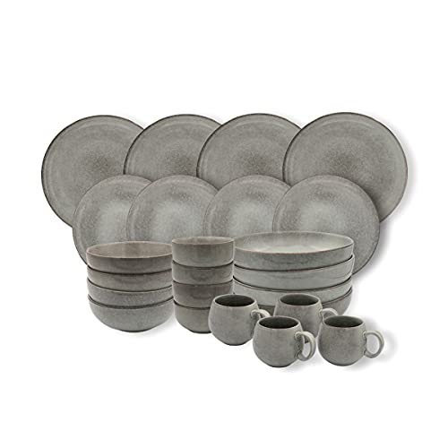 Cooks Professional Set of 4 Nordic Pasta Bowls with Reactive Glaze | 20cm Large Modern Stylish Ceramic Stoneware Salad Bowls | Microwave, Dishwasher, Oven & Freezer Safe Dinnerware | Grey - Image 3