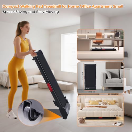 Image of KASSADIN Walking Pad with Handles, Electric Treadmill for Home with Incline, Portable Mini Walking Pad Treadmill with Handle Bar, Small Under Desk Treadmill with Handles, 3.0HP, 0.6-7.6MPH, 350LBS