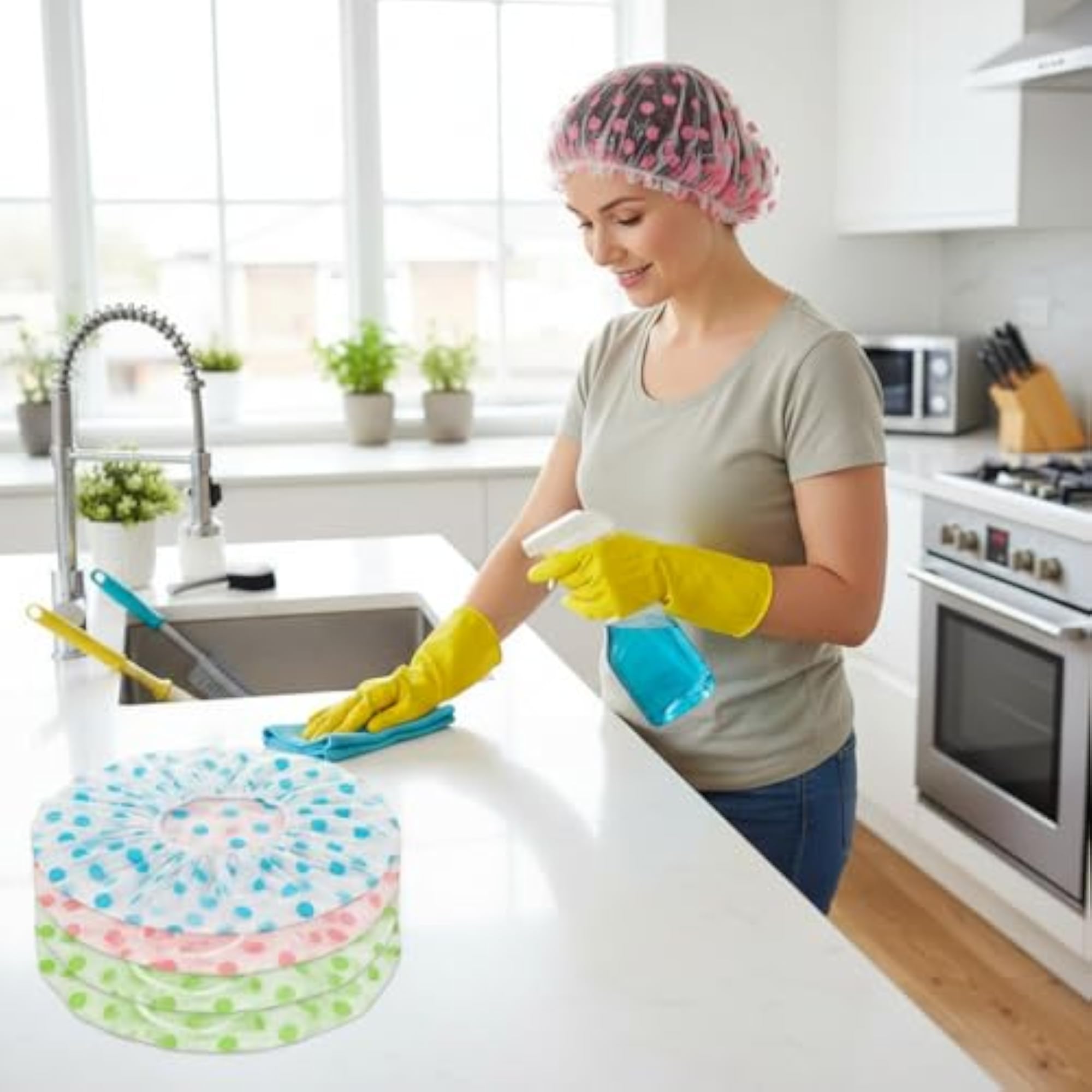 Shower Cap Set of 4 for Women, Reusable Waterproof EVA Bath Caps